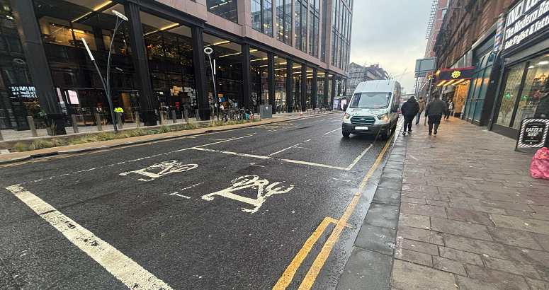 This image shows the corner of Argyle Street and Wellington Street, where work will take place. A van is shown parked in the background.