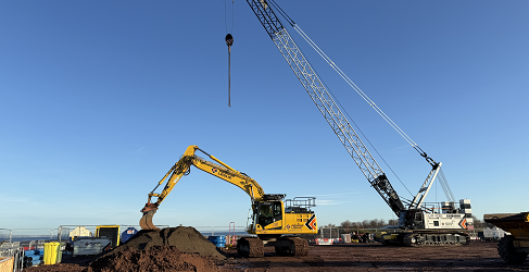 Cranes at work outside Esk Waste Water Pumping Station