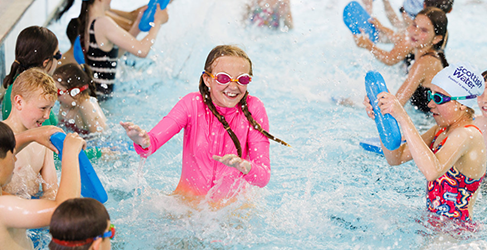 Children splashing in a swimming pool