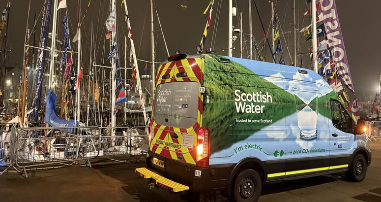 A Scottish Water van in front of the Tall Ships at Aberdeen Harbour