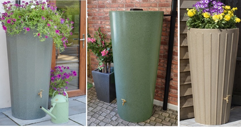 example of a water butt installed on a property to capture roof run off